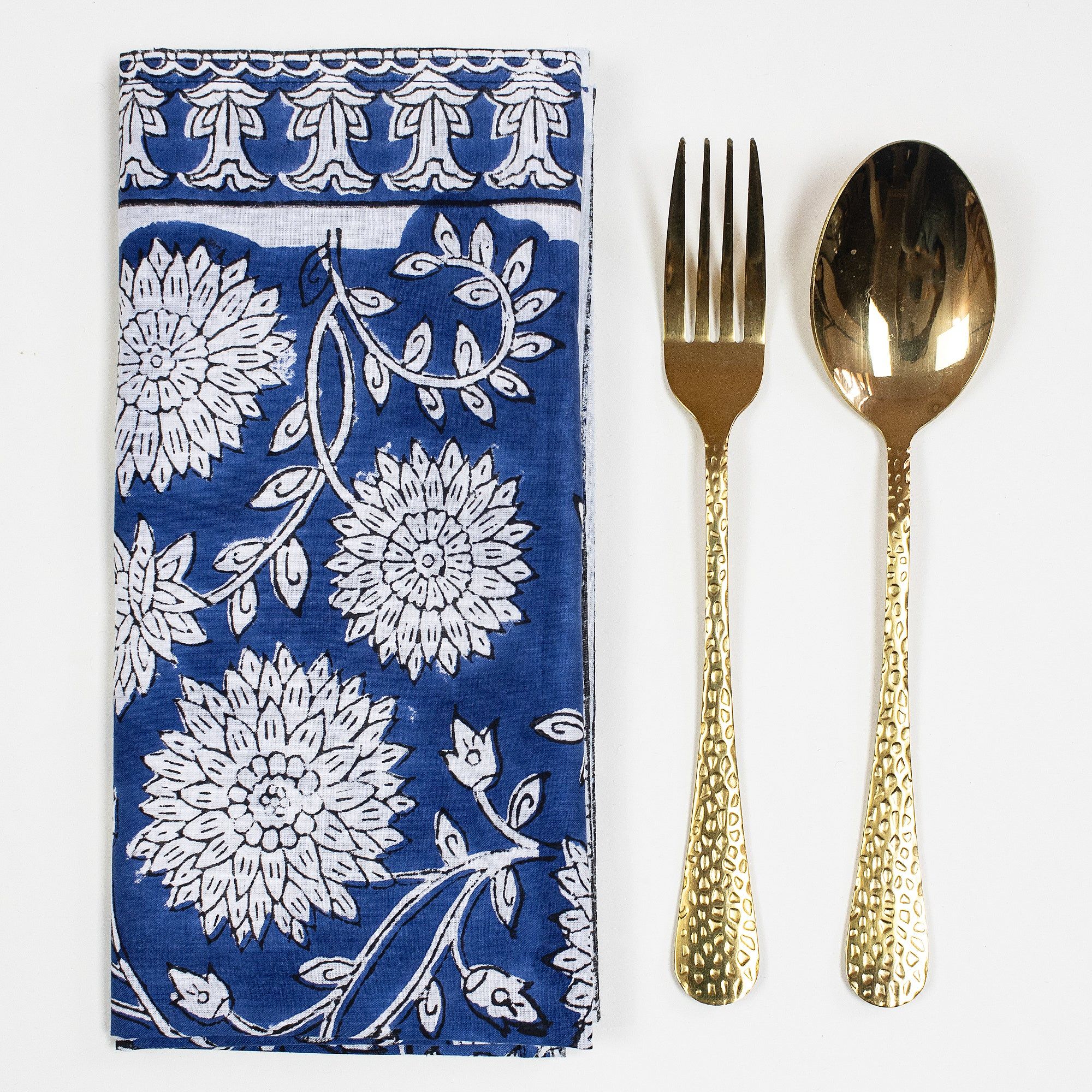 Hand Block Blue Floral Printed Cotton Hankies